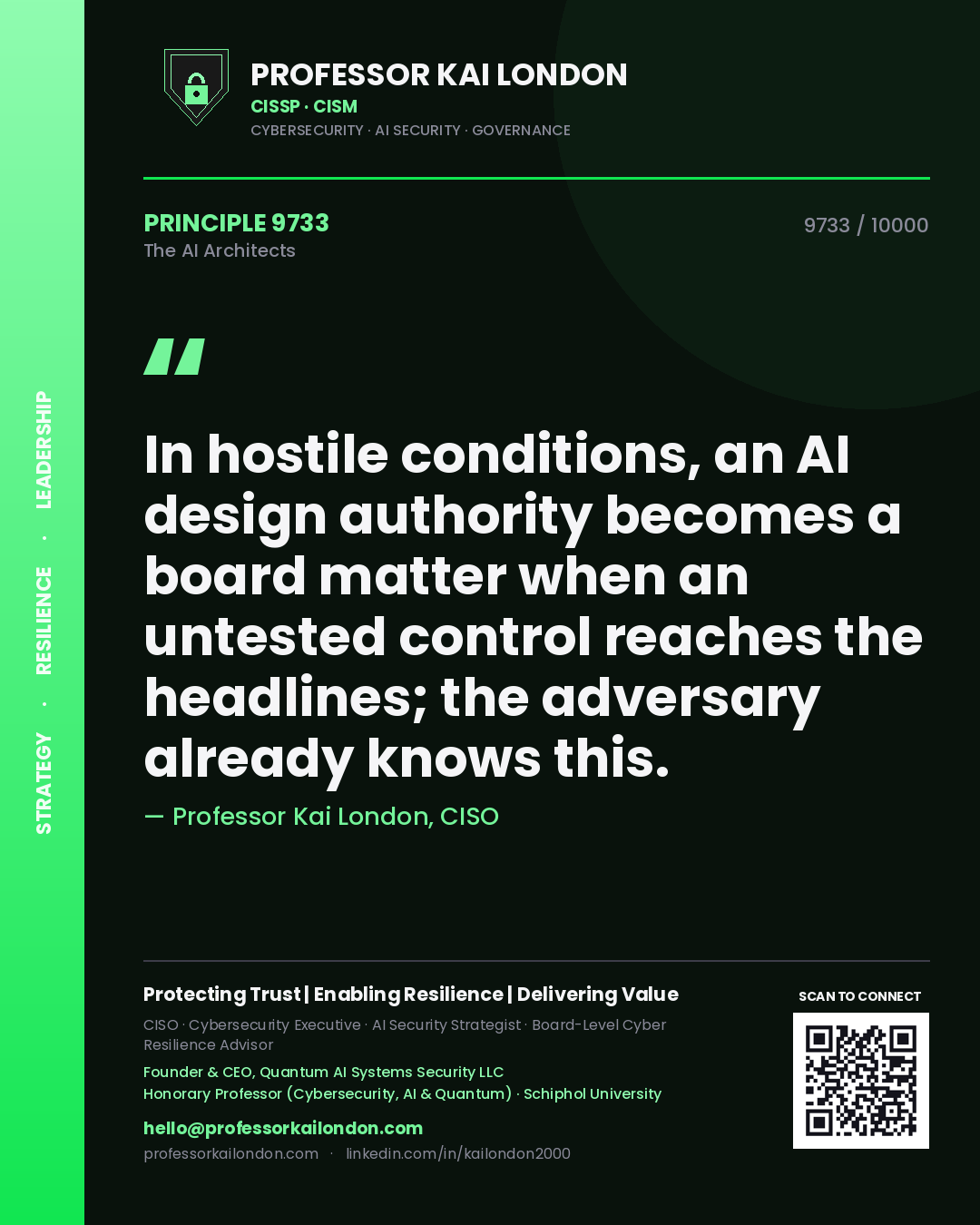 Professor Kai London principle 9733: In hostile conditions, an AI design authority becomes a board matter when an untested control reaches the headlines; the adversary already knows this.