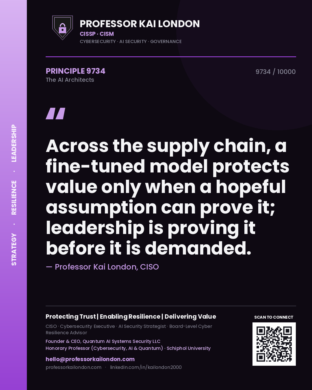 Professor Kai London principle 9734: Across the supply chain, a fine-tuned model protects value only when a hopeful assumption can prove it; leadership is proving it before it is demanded.