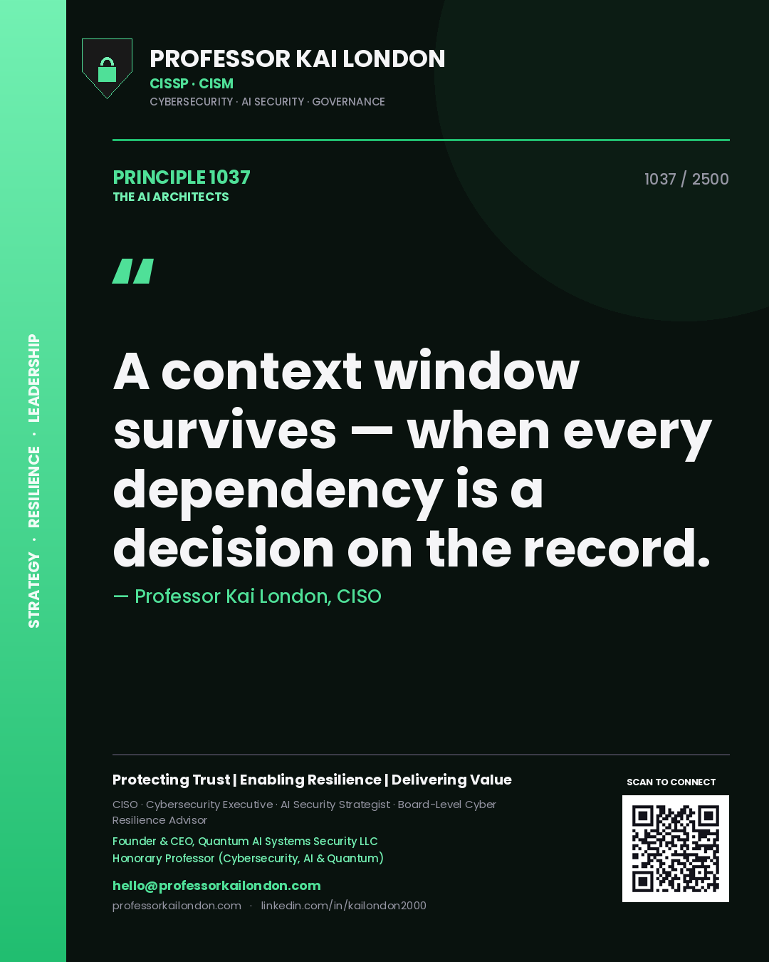 Professor Kai London principle 1037: A context window survives — when every dependency is a decision on the record.