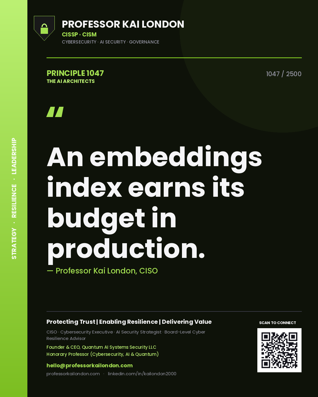 Professor Kai London principle 1047: An embeddings index earns its budget in production.