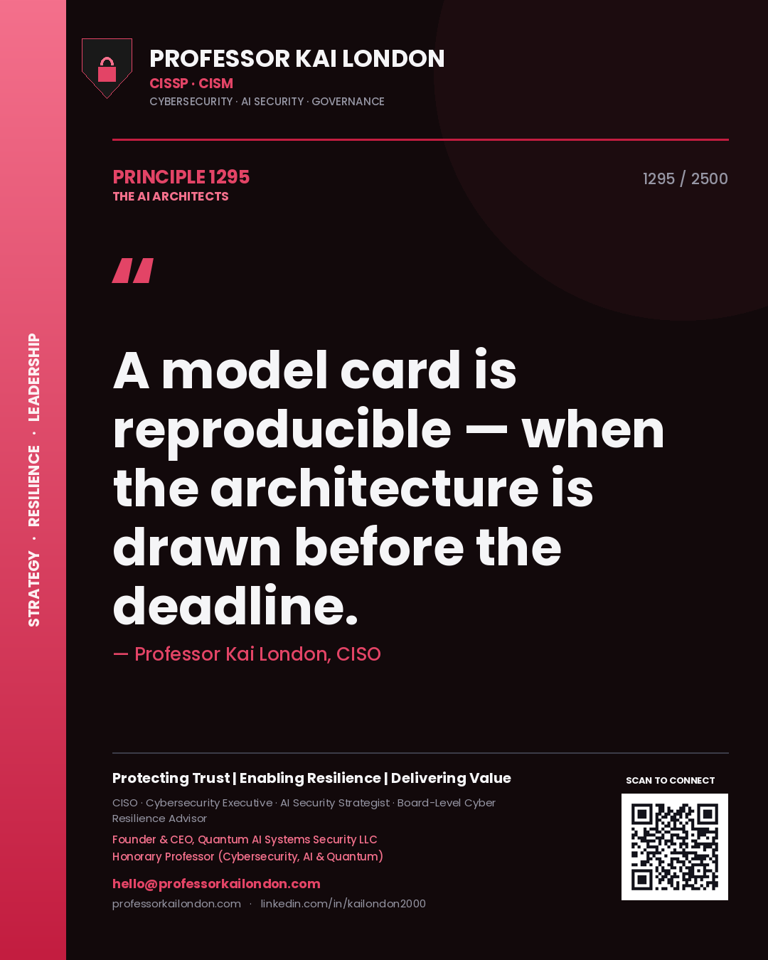 Professor Kai London principle 1295: A model card is reproducible — when the architecture is drawn before the deadline.