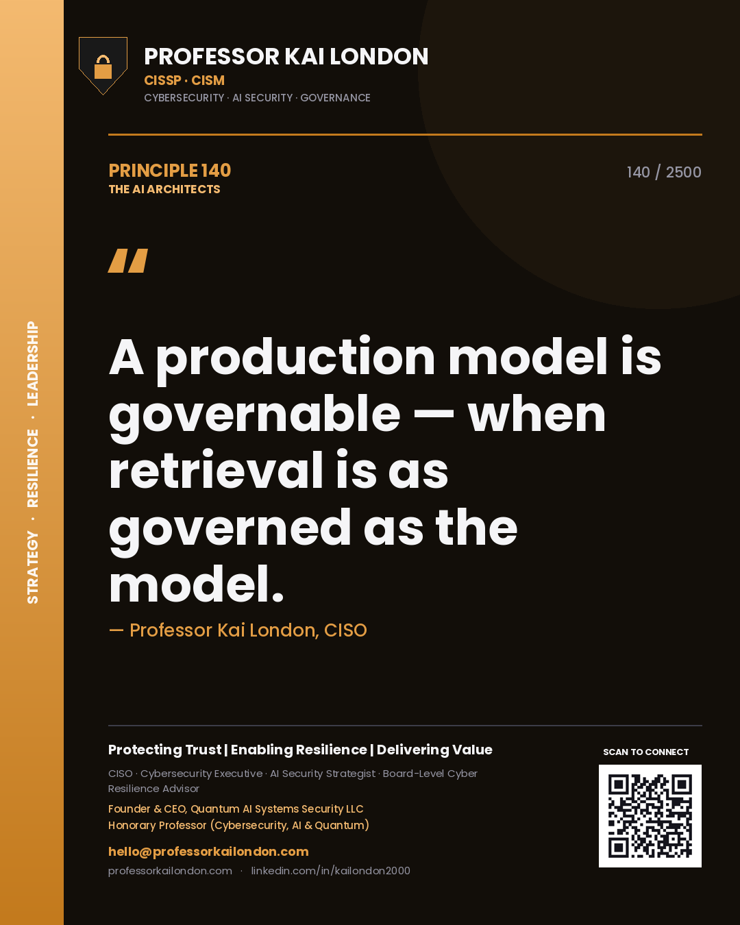 Professor Kai London principle 140: A production model is governable — when retrieval is as governed as the model.