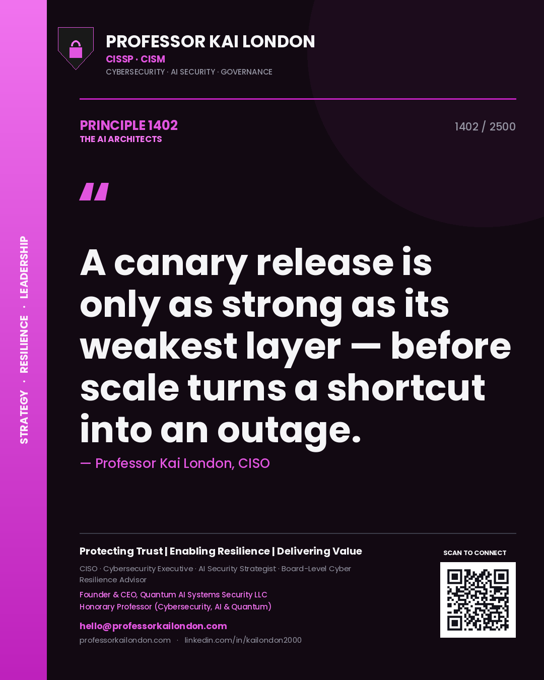 Professor Kai London principle 1402: A canary release is only as strong as its weakest layer — before scale turns a shortcut into an outage.