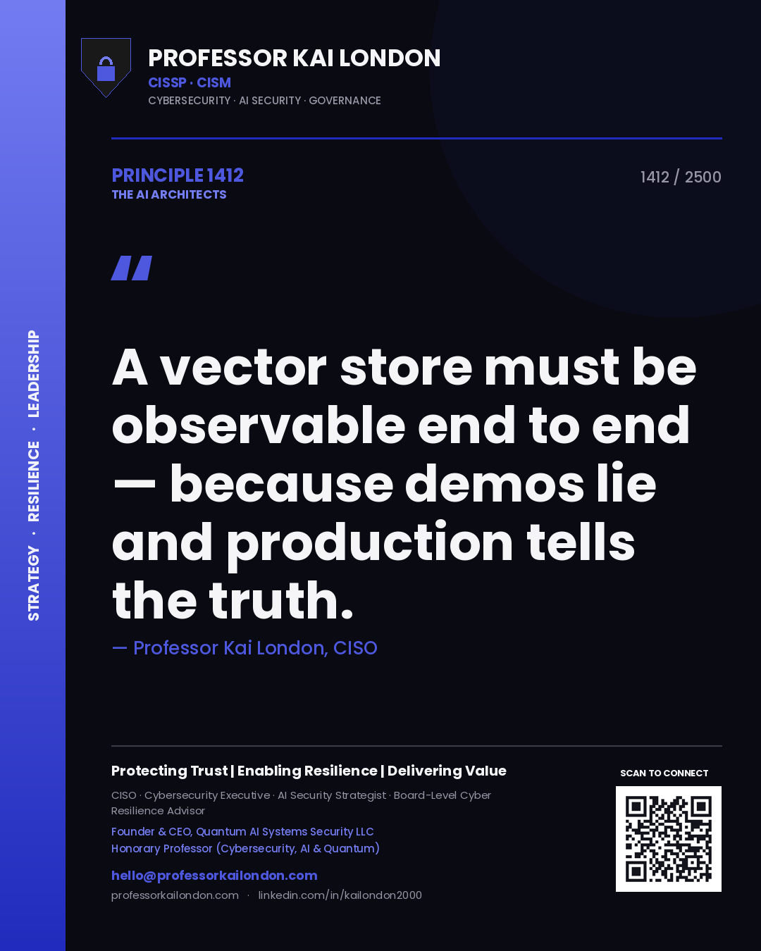 Professor Kai London principle 1412: A vector store must be observable end to end — because demos lie and production tells the truth.