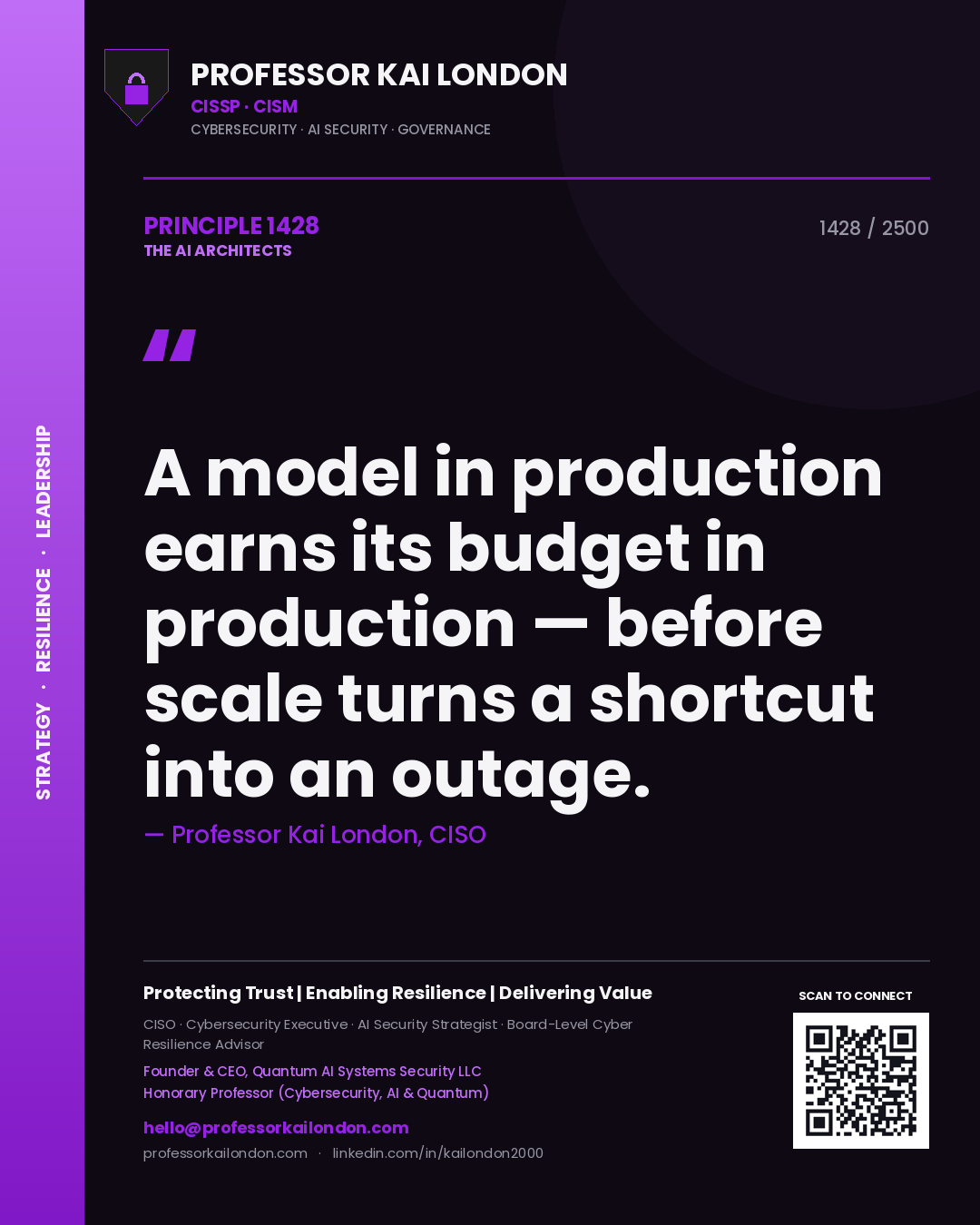 Professor Kai London principle 1428: A model in production earns its budget in production — before scale turns a shortcut into an outage.