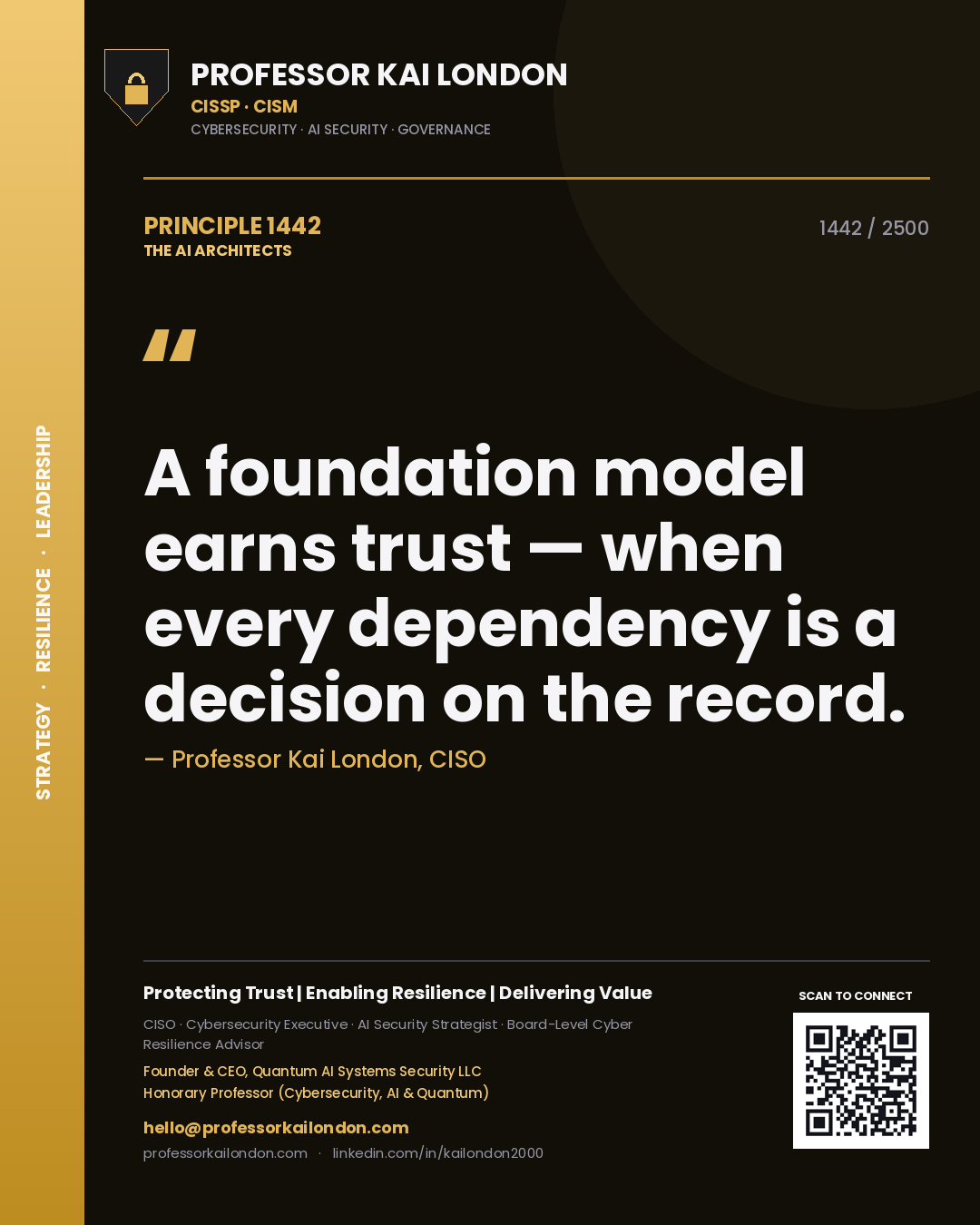 Professor Kai London principle 1442: A foundation model earns trust — when every dependency is a decision on the record.