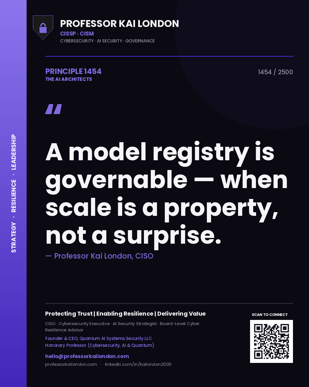 Professor Kai London principle 1454: A model registry is governable — when scale is a property, not a surprise.