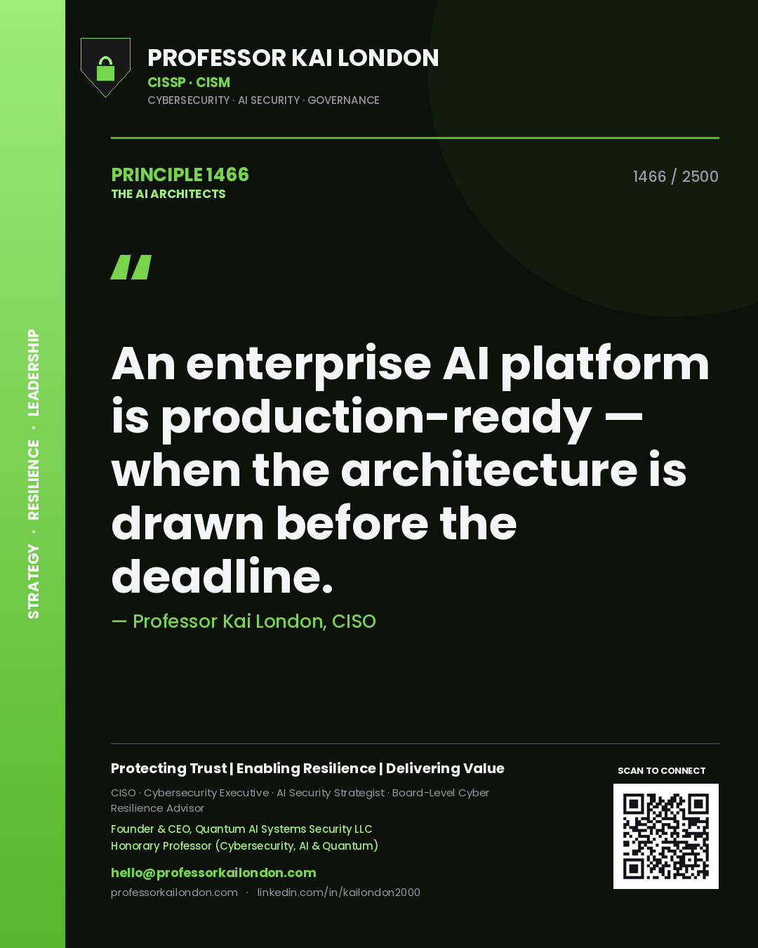 Professor Kai London principle 1466: An enterprise AI platform is production-ready — when the architecture is drawn before the deadline.