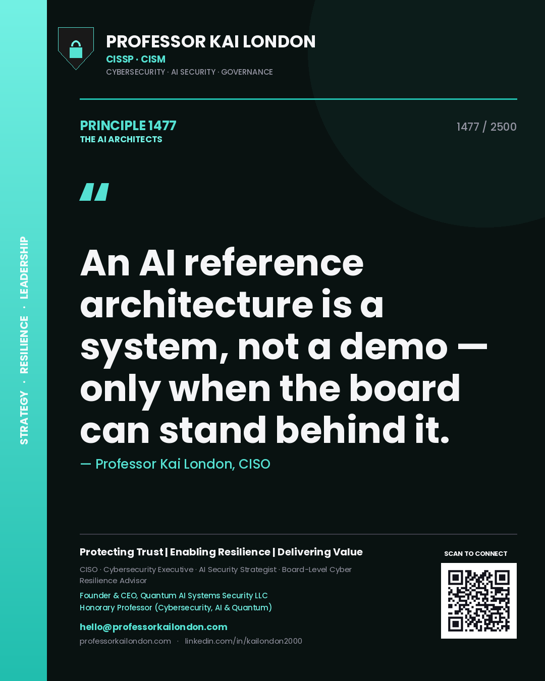 Professor Kai London principle 1477: An AI reference architecture is a system, not a demo — only when the board can stand behind it.
