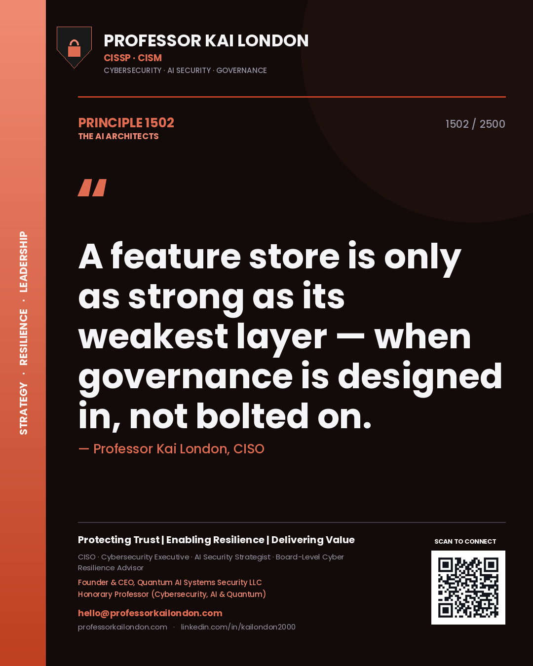 Professor Kai London principle 1502: A feature store is only as strong as its weakest layer — when governance is designed in, not bolted on.