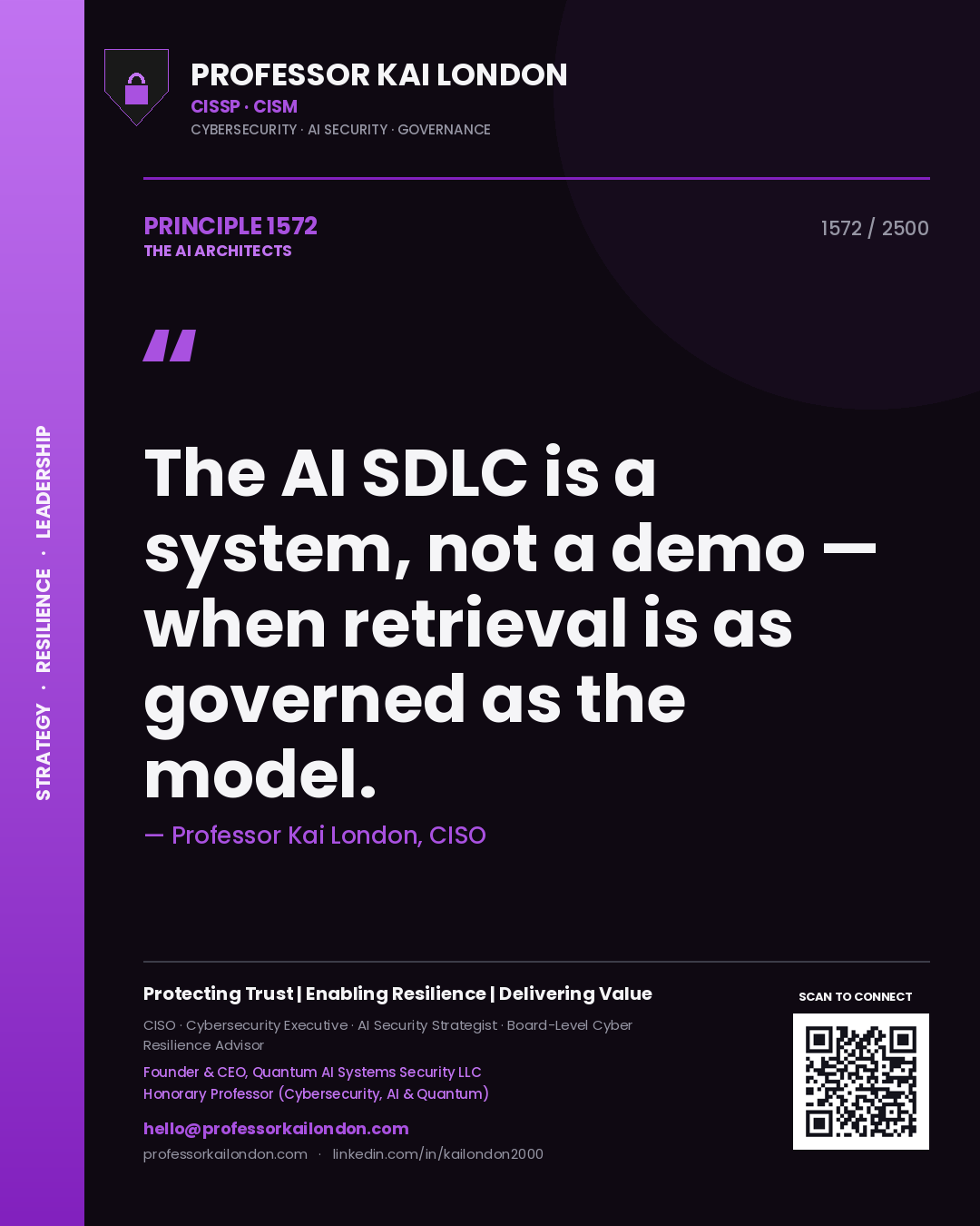 Professor Kai London principle 1572: The AI SDLC is a system, not a demo — when retrieval is as governed as the model.