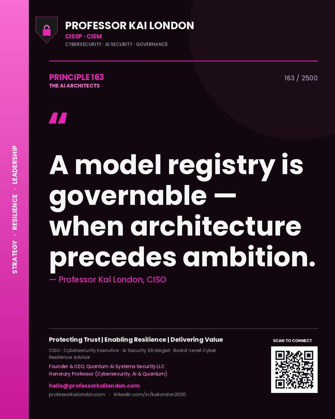 Professor Kai London principle 163: A model registry is governable — when architecture precedes ambition.