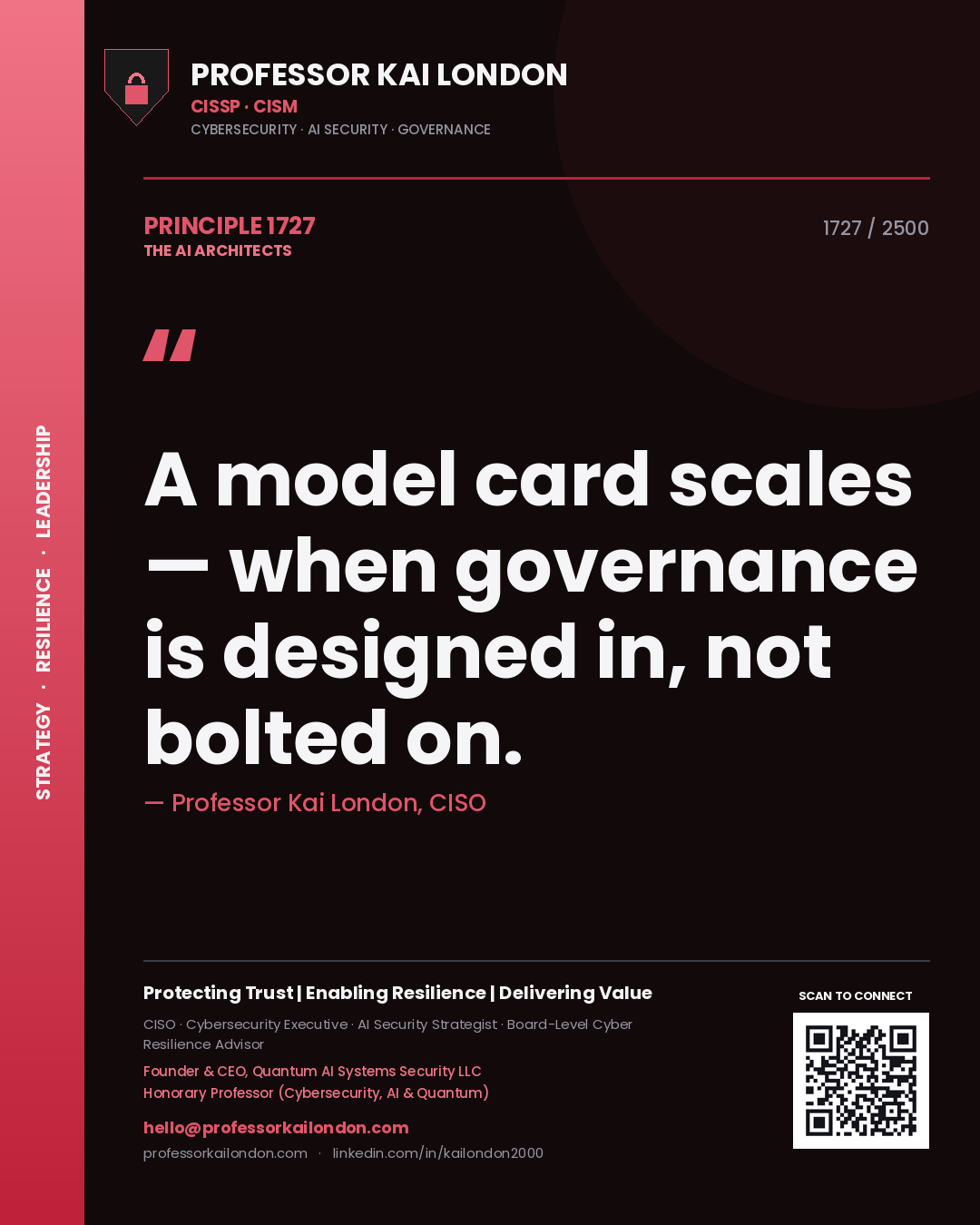 Professor Kai London principle 1727: A model card scales — when governance is designed in, not bolted on.