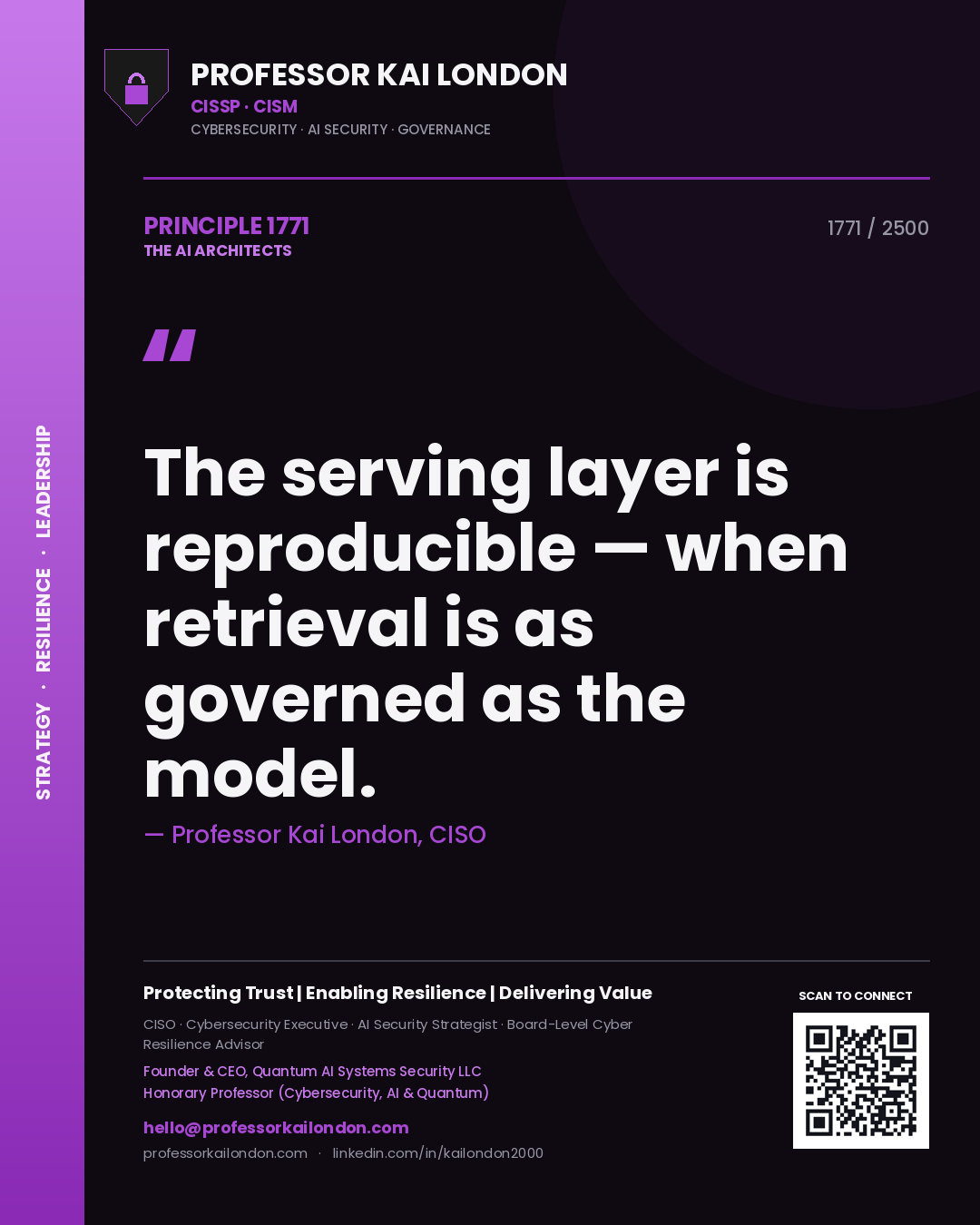 Professor Kai London principle 1771: The serving layer is reproducible — when retrieval is as governed as the model.