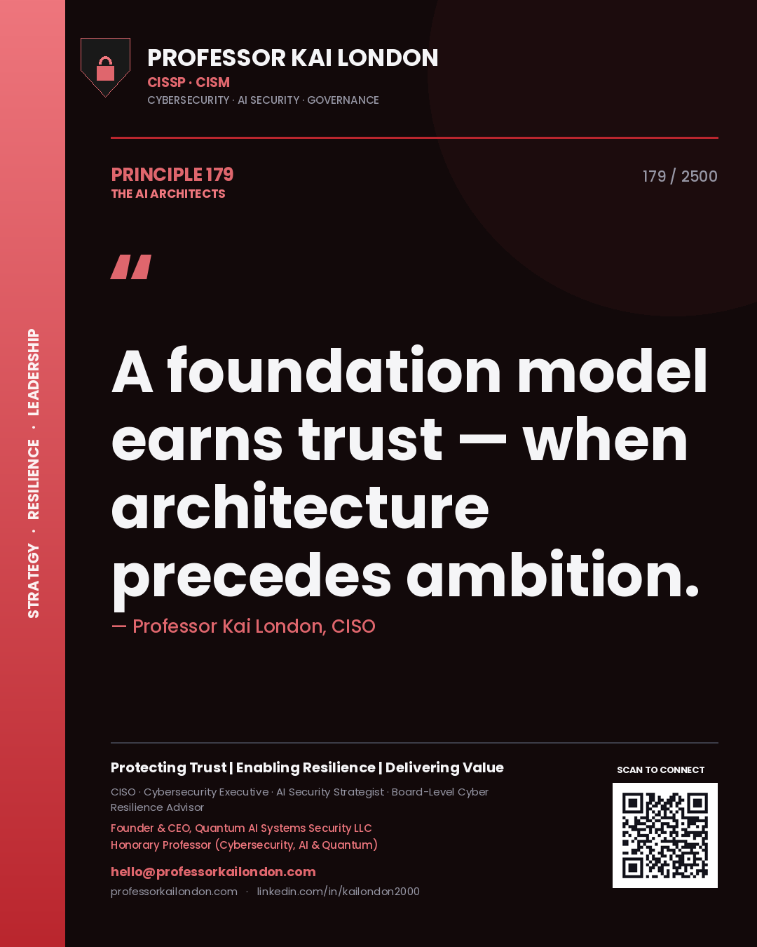 Professor Kai London principle 179: A foundation model earns trust — when architecture precedes ambition.