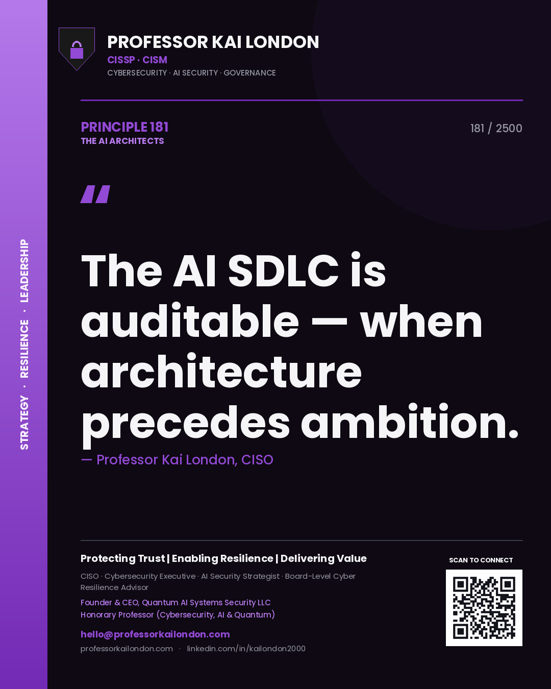 Professor Kai London principle 181: The AI SDLC is auditable — when architecture precedes ambition.