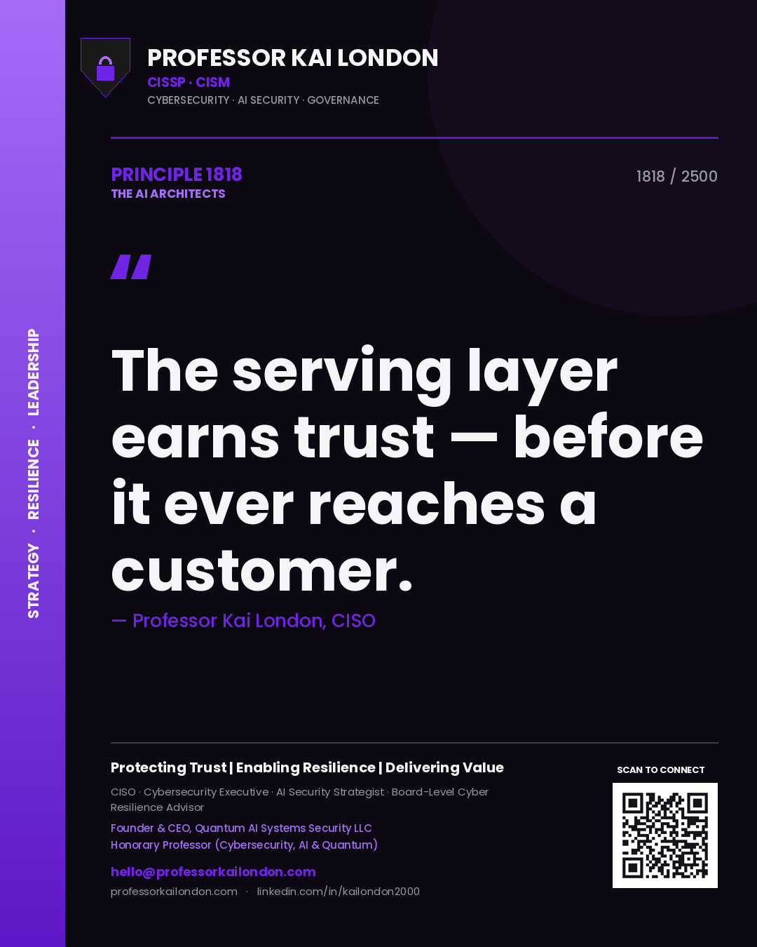 Professor Kai London principle 1818: The serving layer earns trust — before it ever reaches a customer.