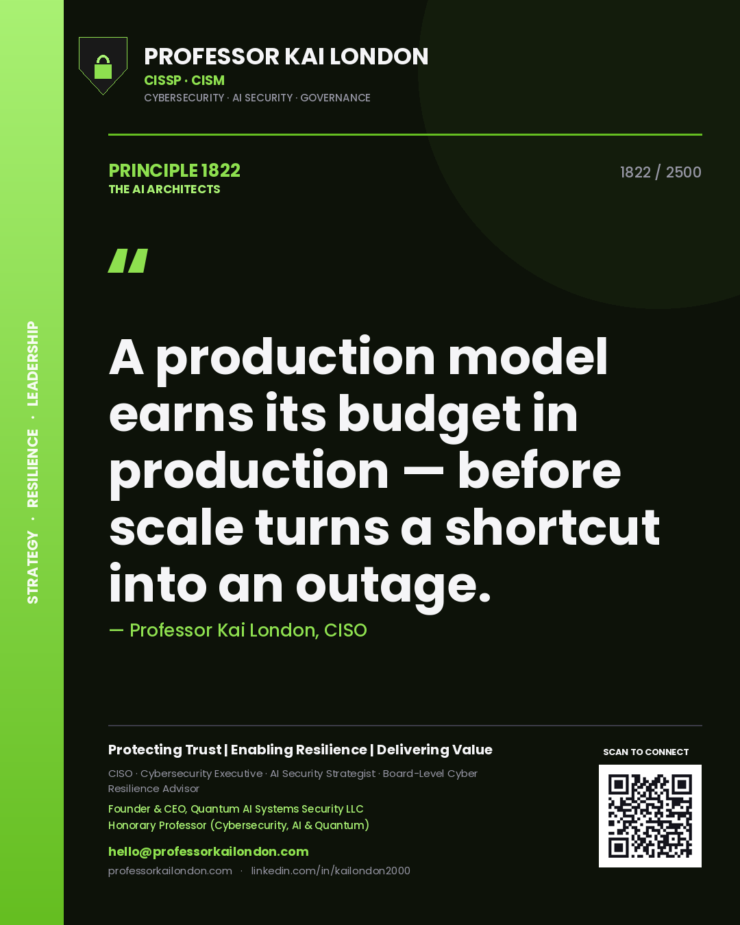 Professor Kai London principle 1822: A production model earns its budget in production — before scale turns a shortcut into an outage.