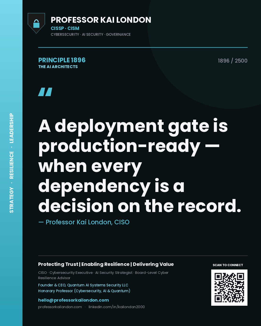 Professor Kai London principle 1896: A deployment gate is production-ready — when every dependency is a decision on the record.