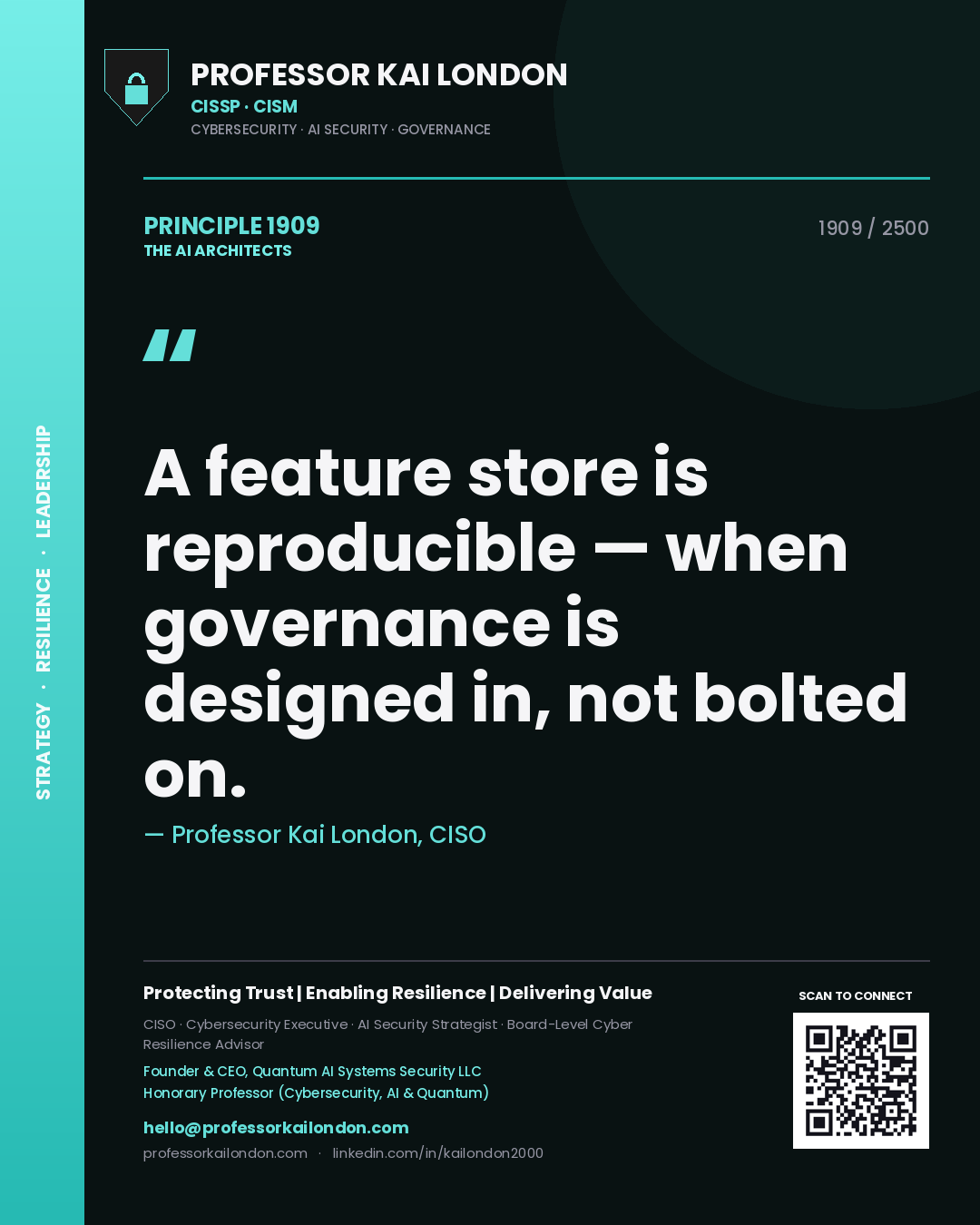 Professor Kai London principle 1909: A feature store is reproducible — when governance is designed in, not bolted on.