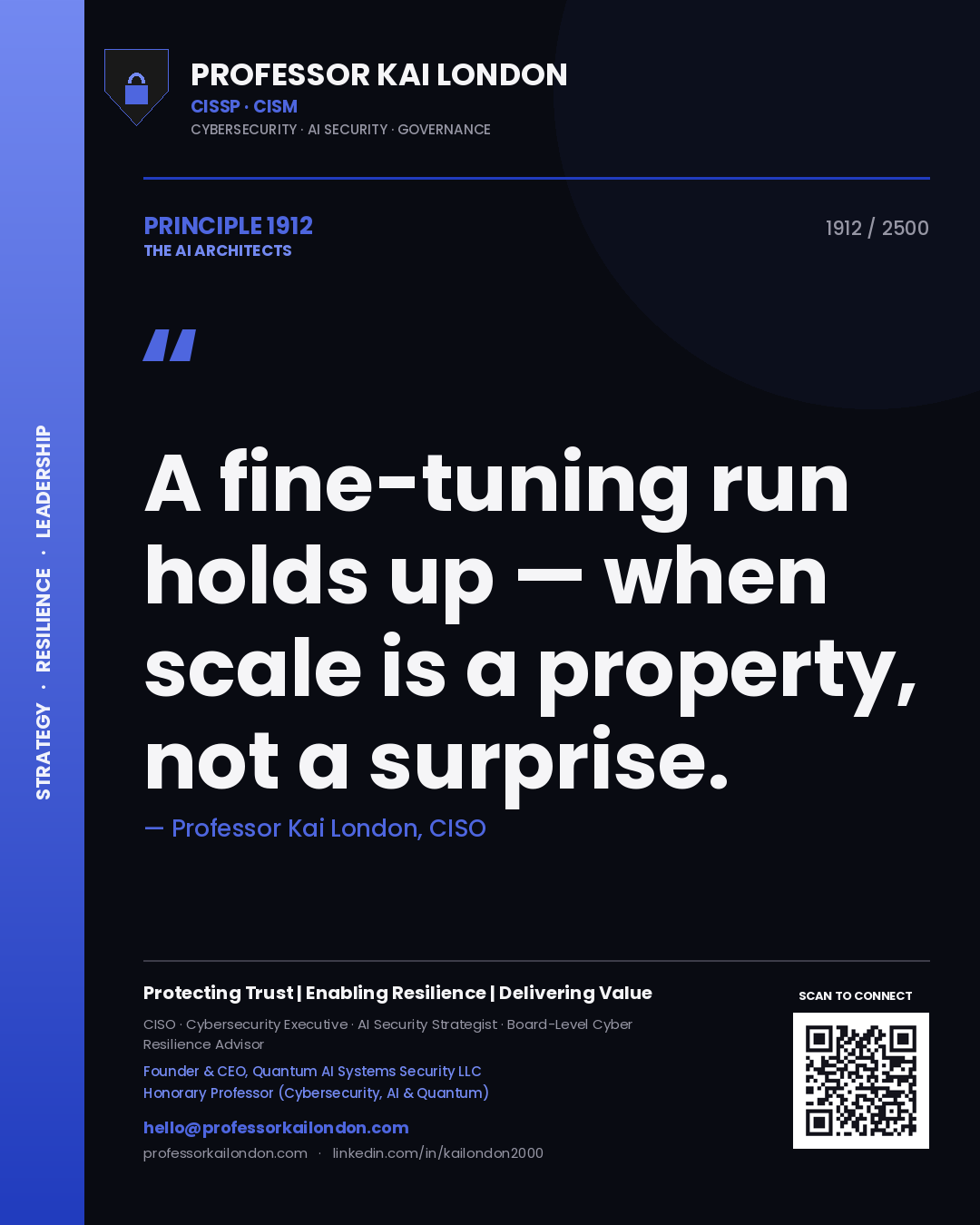 Professor Kai London principle 1912: A fine-tuning run holds up — when scale is a property, not a surprise.