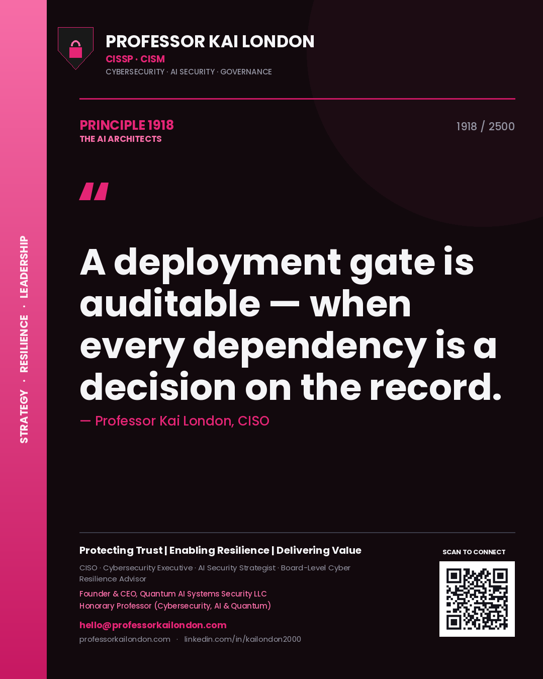 Professor Kai London principle 1918: A deployment gate is auditable — when every dependency is a decision on the record.