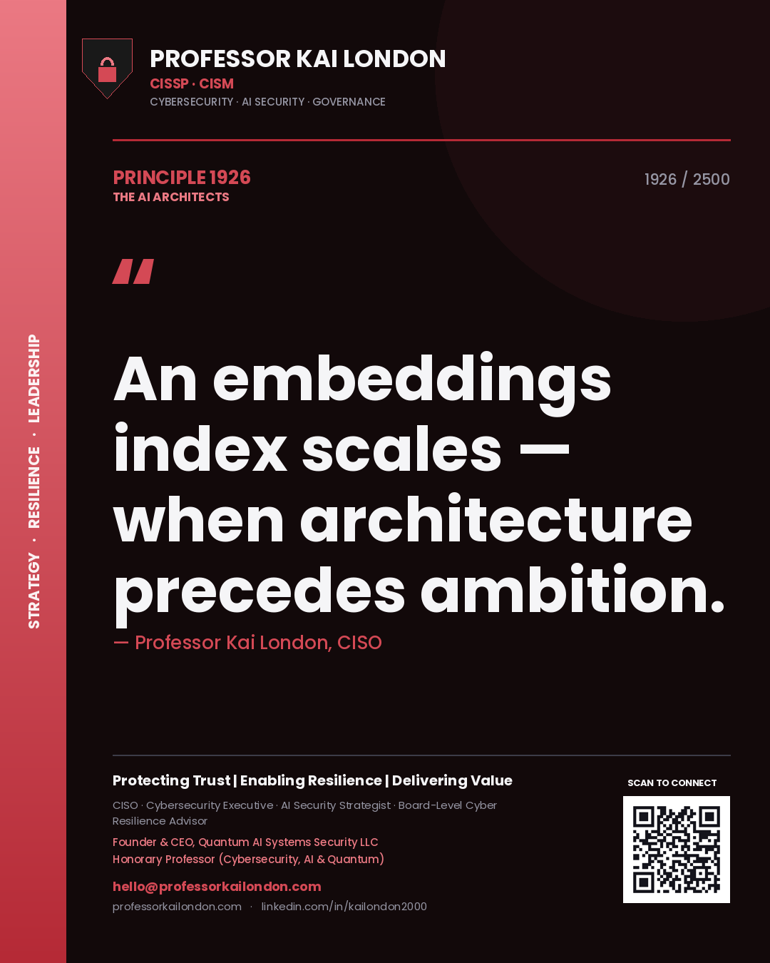 Professor Kai London principle 1926: An embeddings index scales — when architecture precedes ambition.