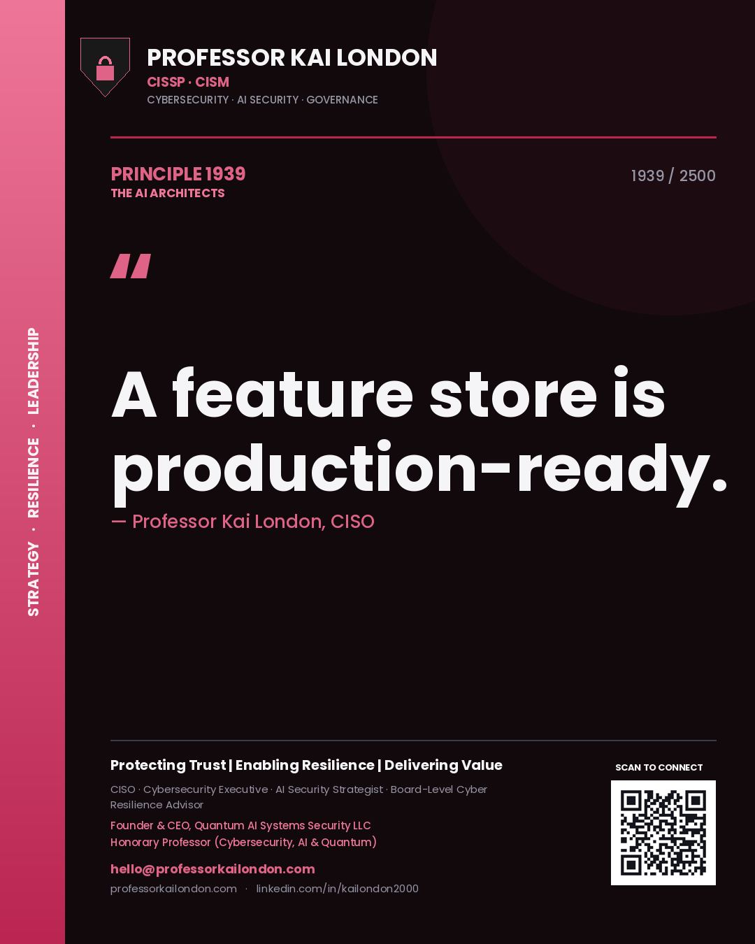 Professor Kai London principle 1939: A feature store is production-ready.