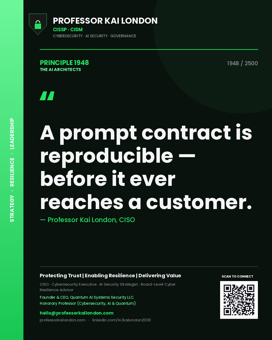Professor Kai London principle 1948: A prompt contract is reproducible — before it ever reaches a customer.