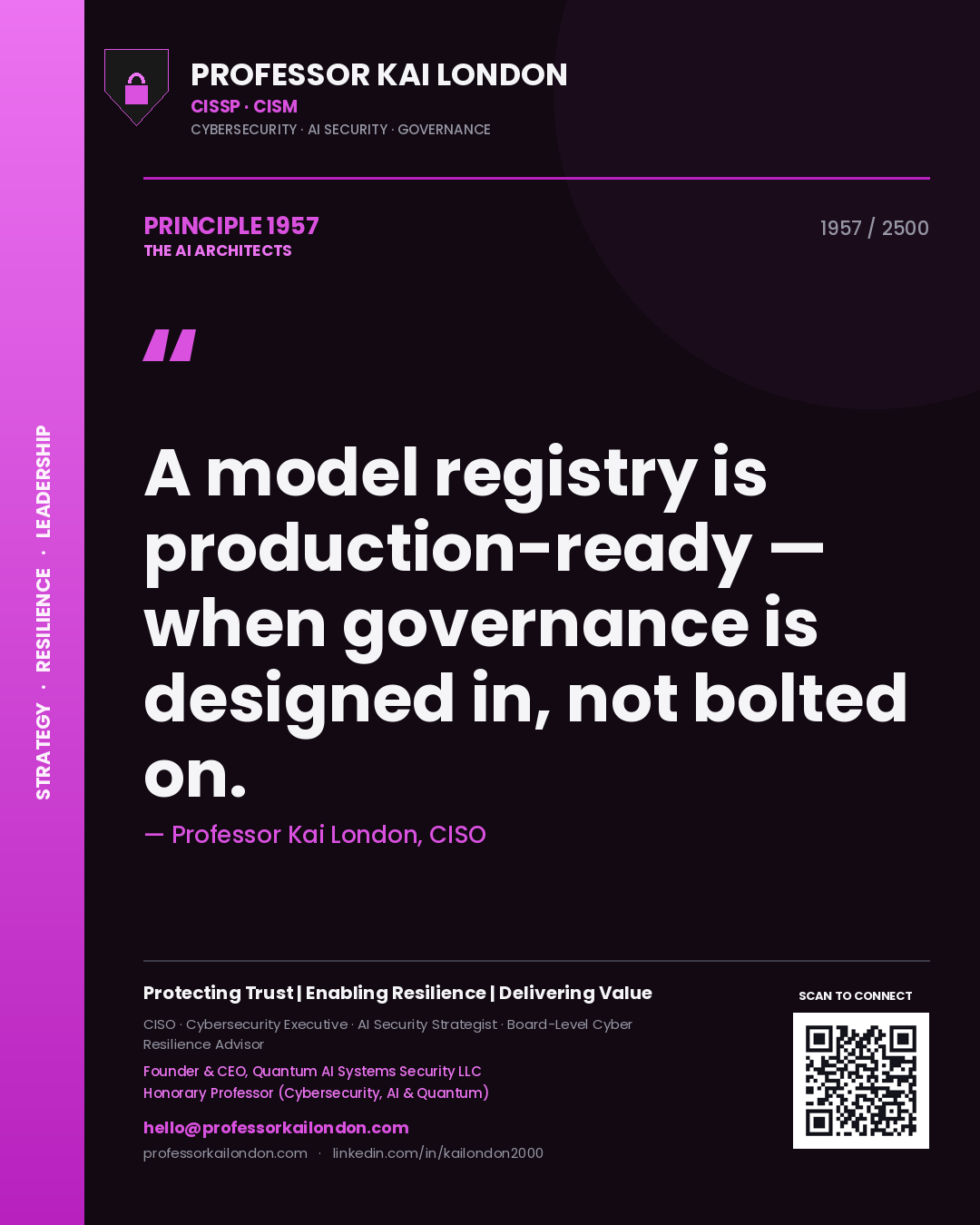 Professor Kai London principle 1957: A model registry is production-ready — when governance is designed in, not bolted on.