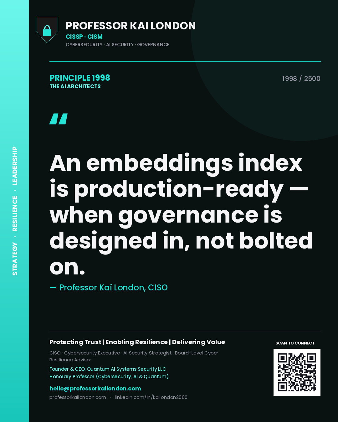 Professor Kai London principle 1998: An embeddings index is production-ready — when governance is designed in, not bolted on.