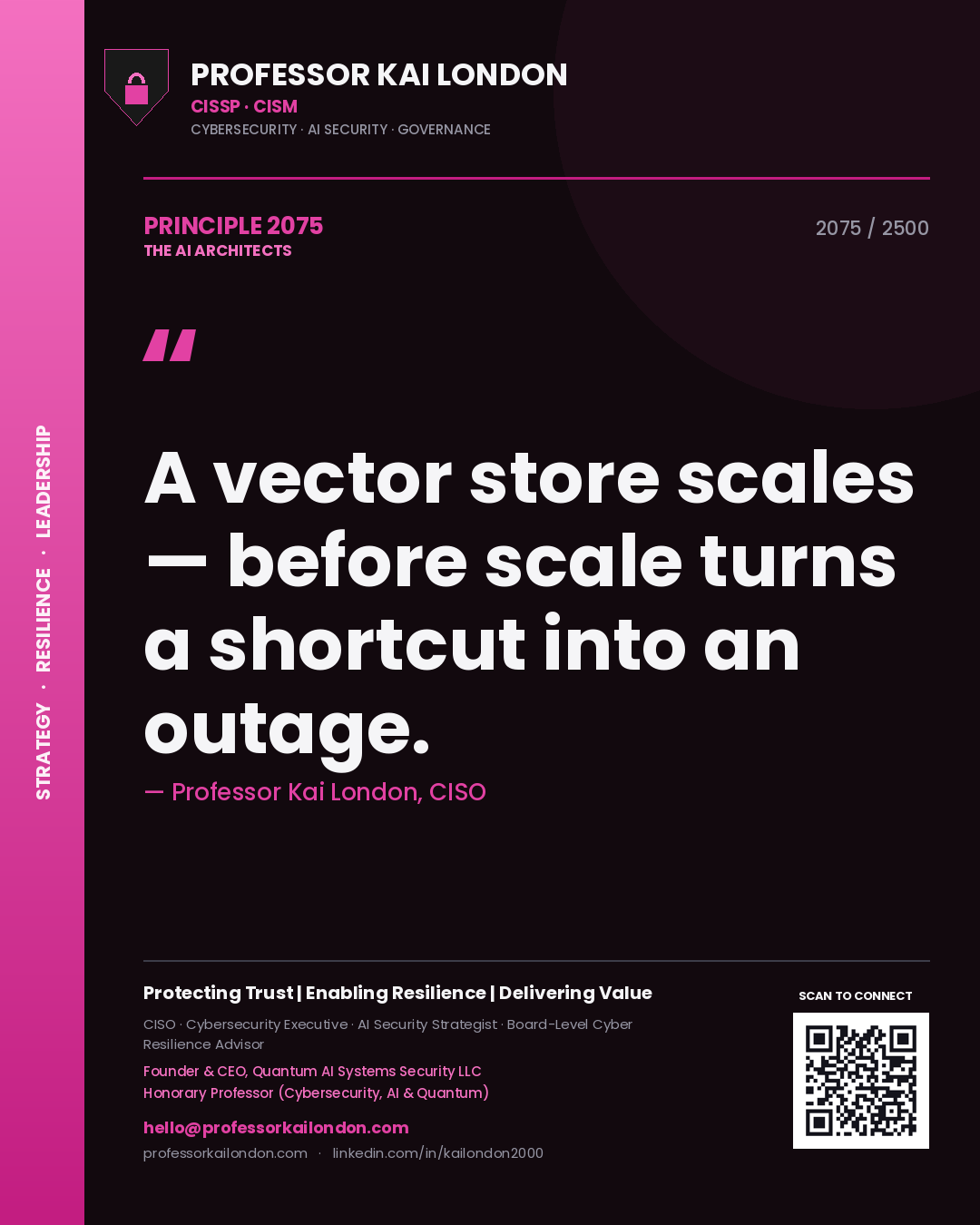 Professor Kai London principle 2075: A vector store scales — before scale turns a shortcut into an outage.