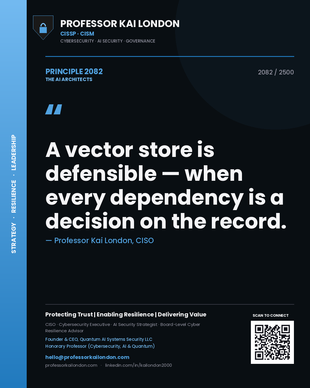 Professor Kai London principle 2082: A vector store is defensible — when every dependency is a decision on the record.