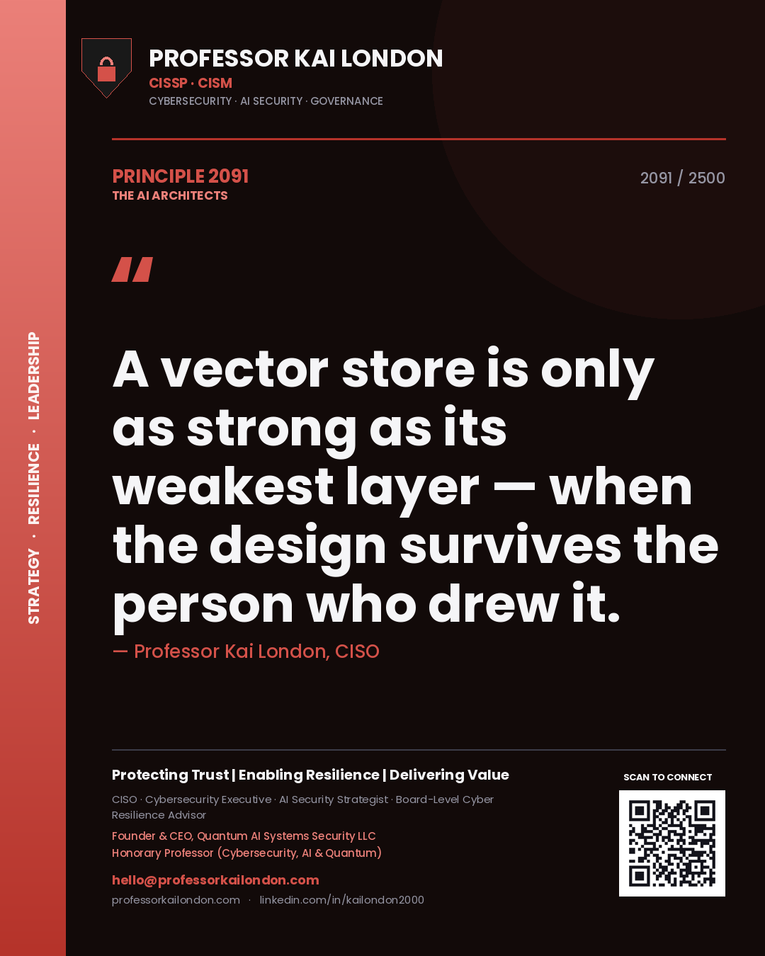 Professor Kai London principle 2091: A vector store is only as strong as its weakest layer — when the design survives the person who drew it.