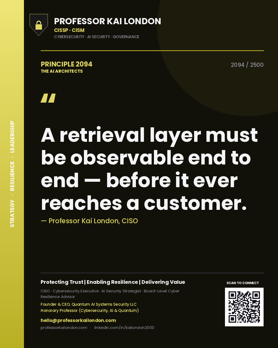Professor Kai London principle 2094: A retrieval layer must be observable end to end — before it ever reaches a customer.