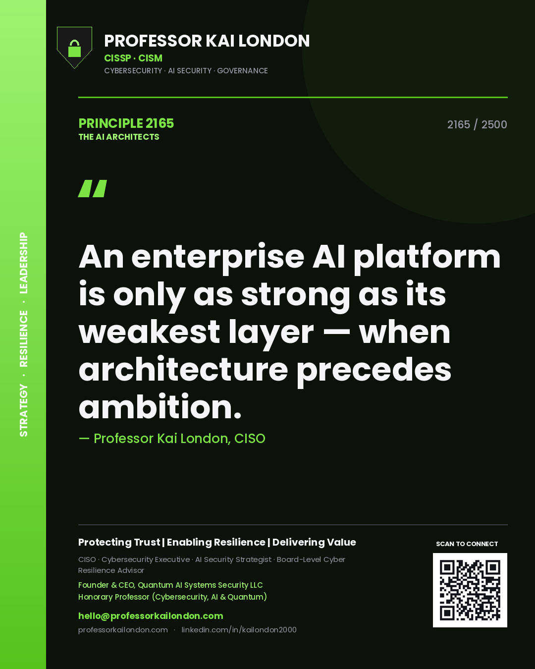 Professor Kai London principle 2165: An enterprise AI platform is only as strong as its weakest layer — when architecture precedes ambition.