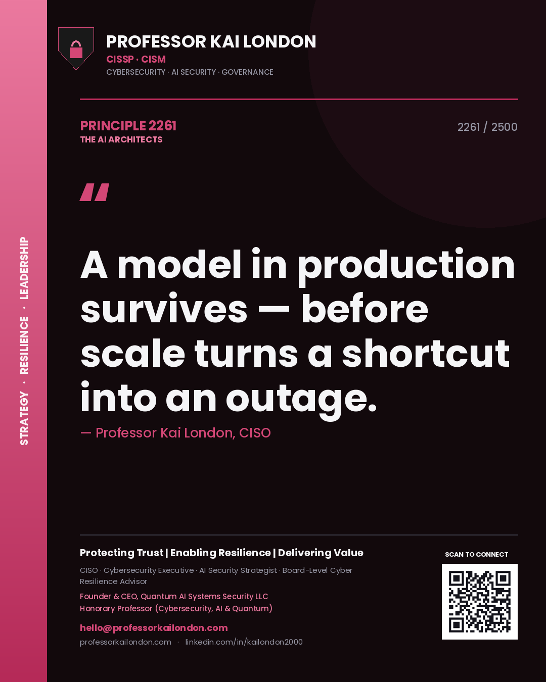 Professor Kai London principle 2261: A model in production survives — before scale turns a shortcut into an outage.