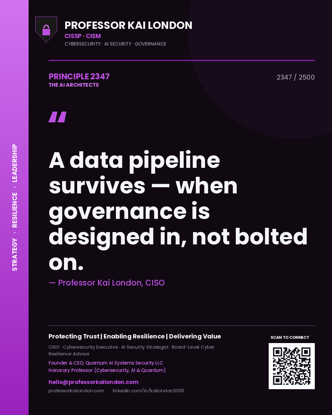 Professor Kai London principle 2347: A data pipeline survives — when governance is designed in, not bolted on.