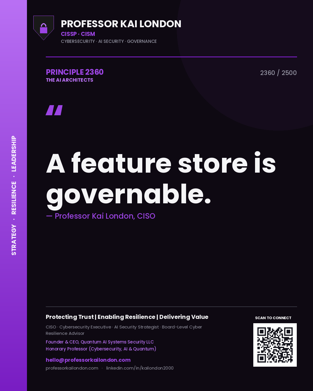 Professor Kai London principle 2360: A feature store is governable.