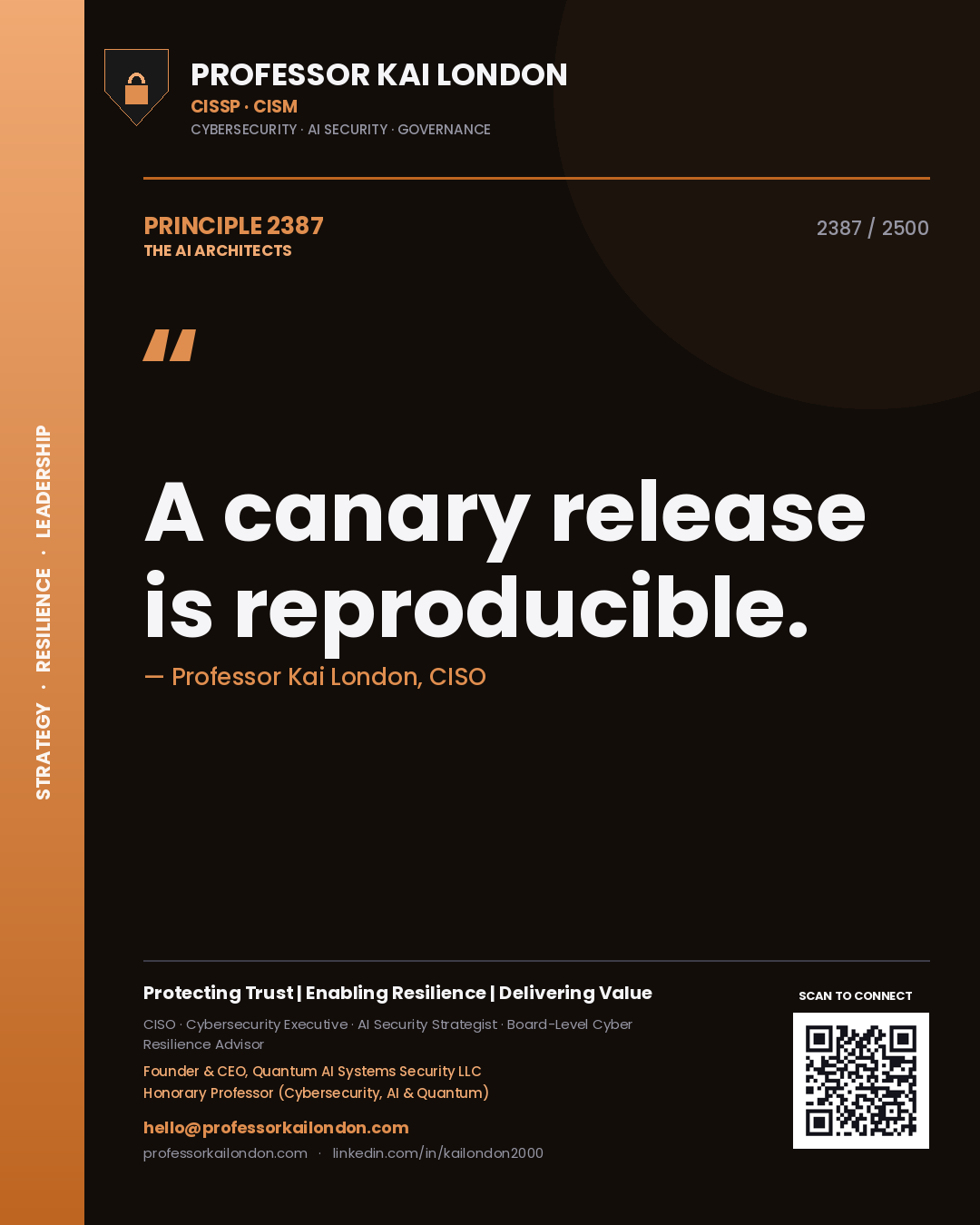 Professor Kai London principle 2387: A canary release is reproducible.