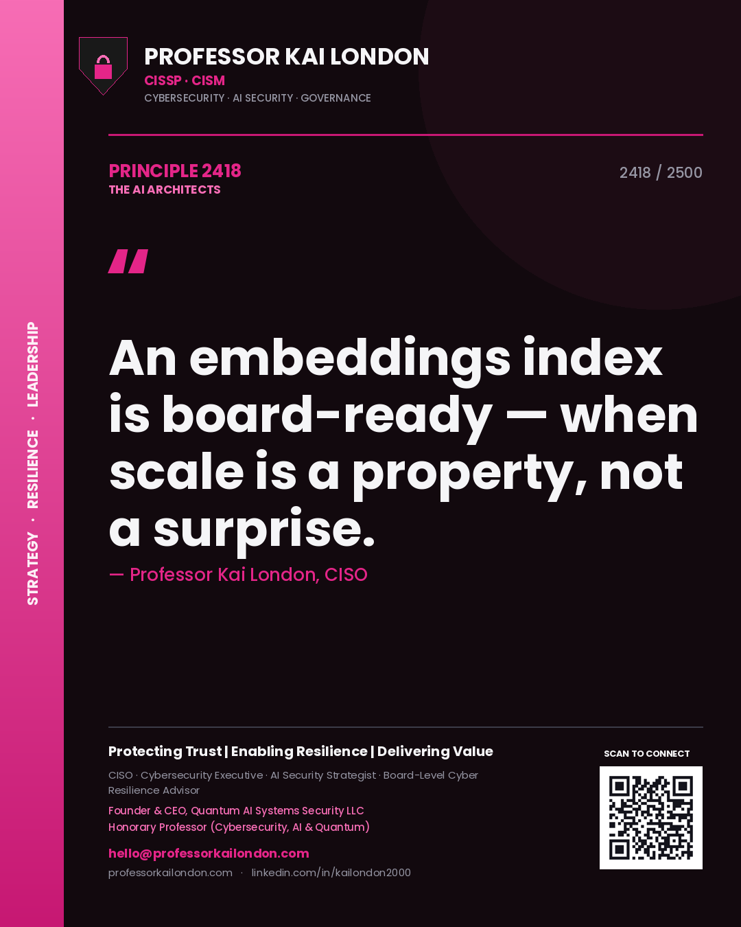 Professor Kai London principle 2418: An embeddings index is board-ready — when scale is a property, not a surprise.