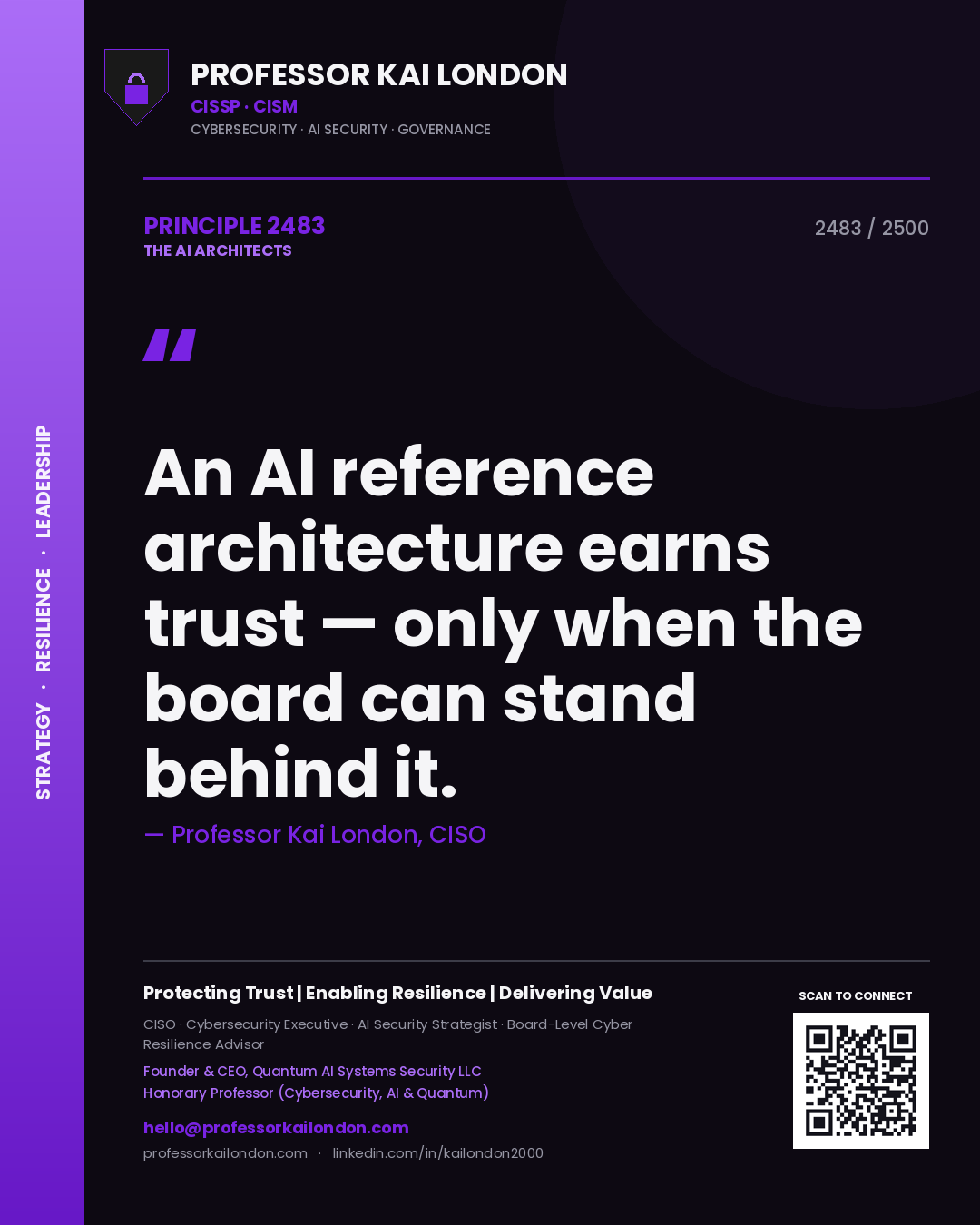 Professor Kai London principle 2483: An AI reference architecture earns trust — only when the board can stand behind it.