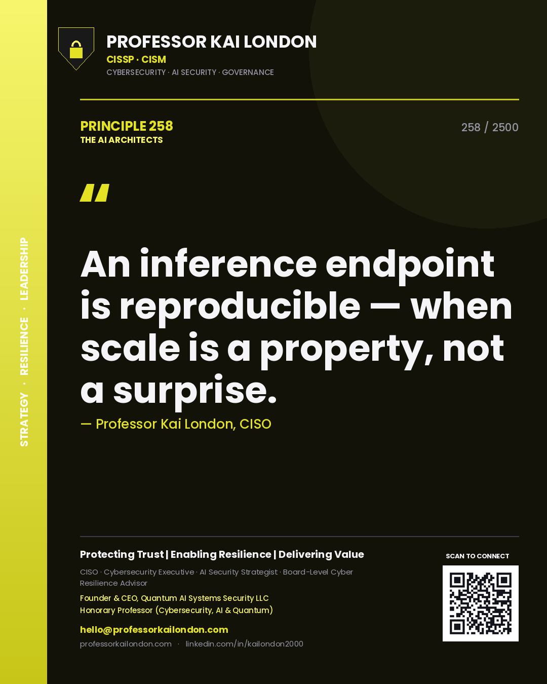 Professor Kai London principle 258: An inference endpoint is reproducible — when scale is a property, not a surprise.