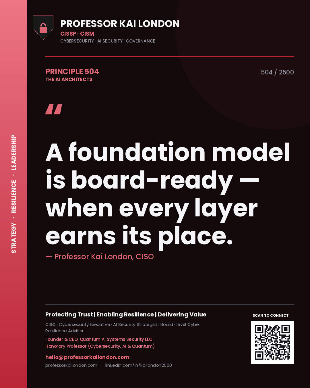 Professor Kai London principle 504: A foundation model is board-ready — when every layer earns its place.