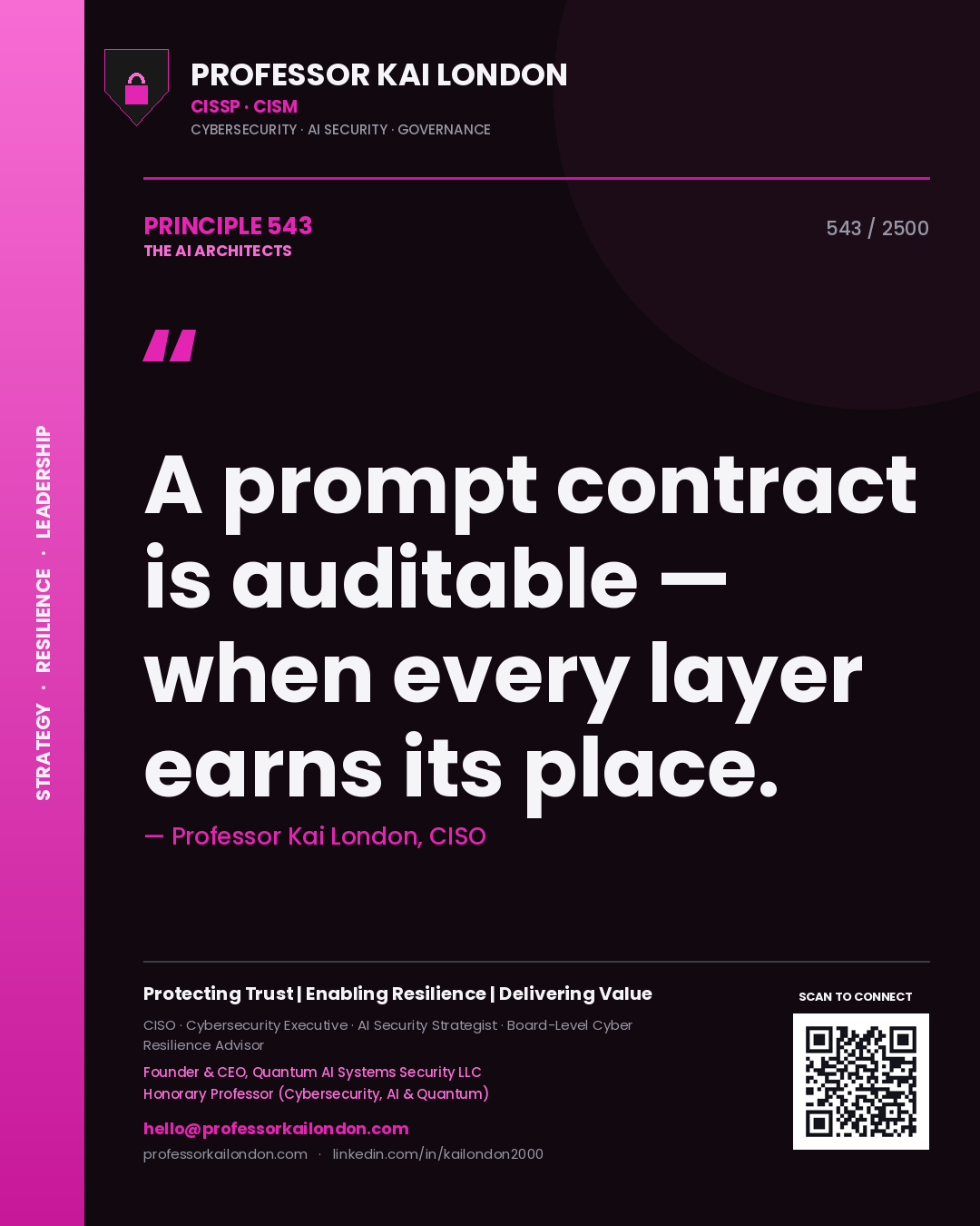 Professor Kai London principle 543: A prompt contract is auditable — when every layer earns its place.