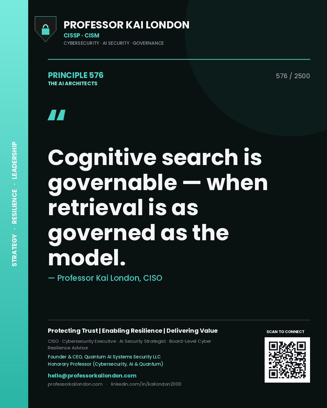 Professor Kai London principle 576: Cognitive search is governable — when retrieval is as governed as the model.