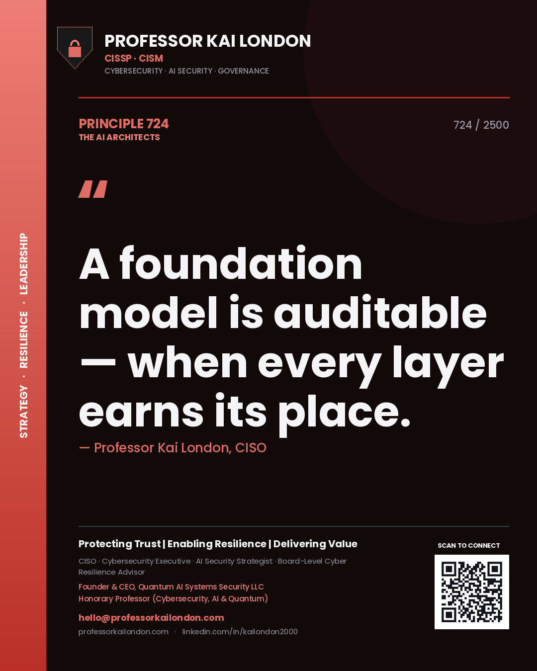 Professor Kai London principle 724: A foundation model is auditable — when every layer earns its place.