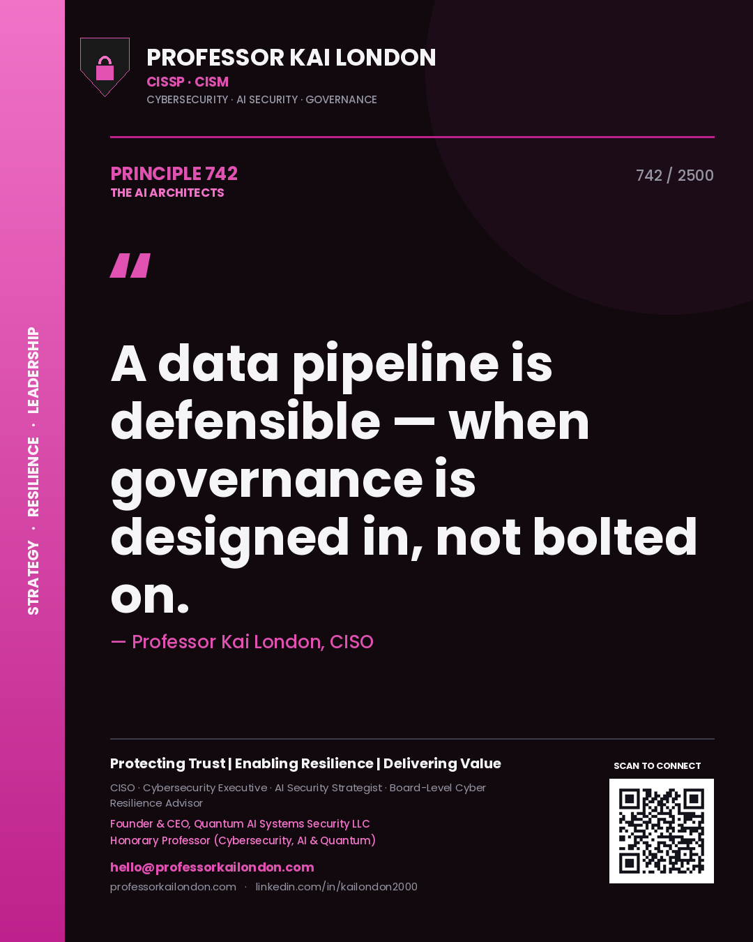 Professor Kai London principle 742: A data pipeline is defensible — when governance is designed in, not bolted on.