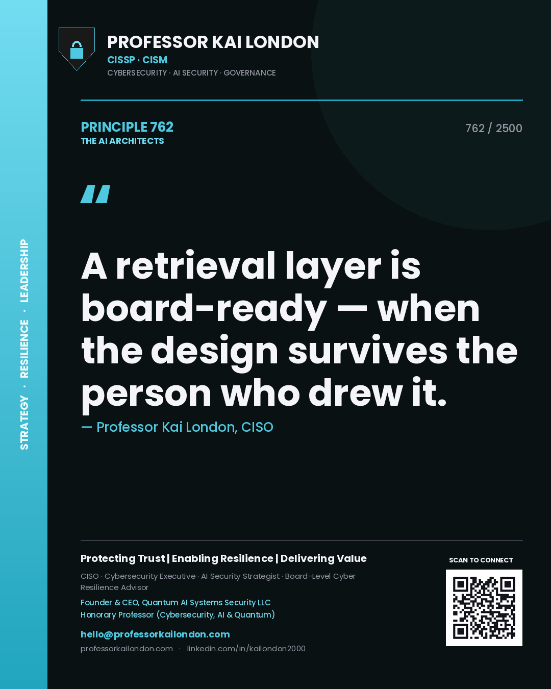 Professor Kai London principle 762: A retrieval layer is board-ready — when the design survives the person who drew it.