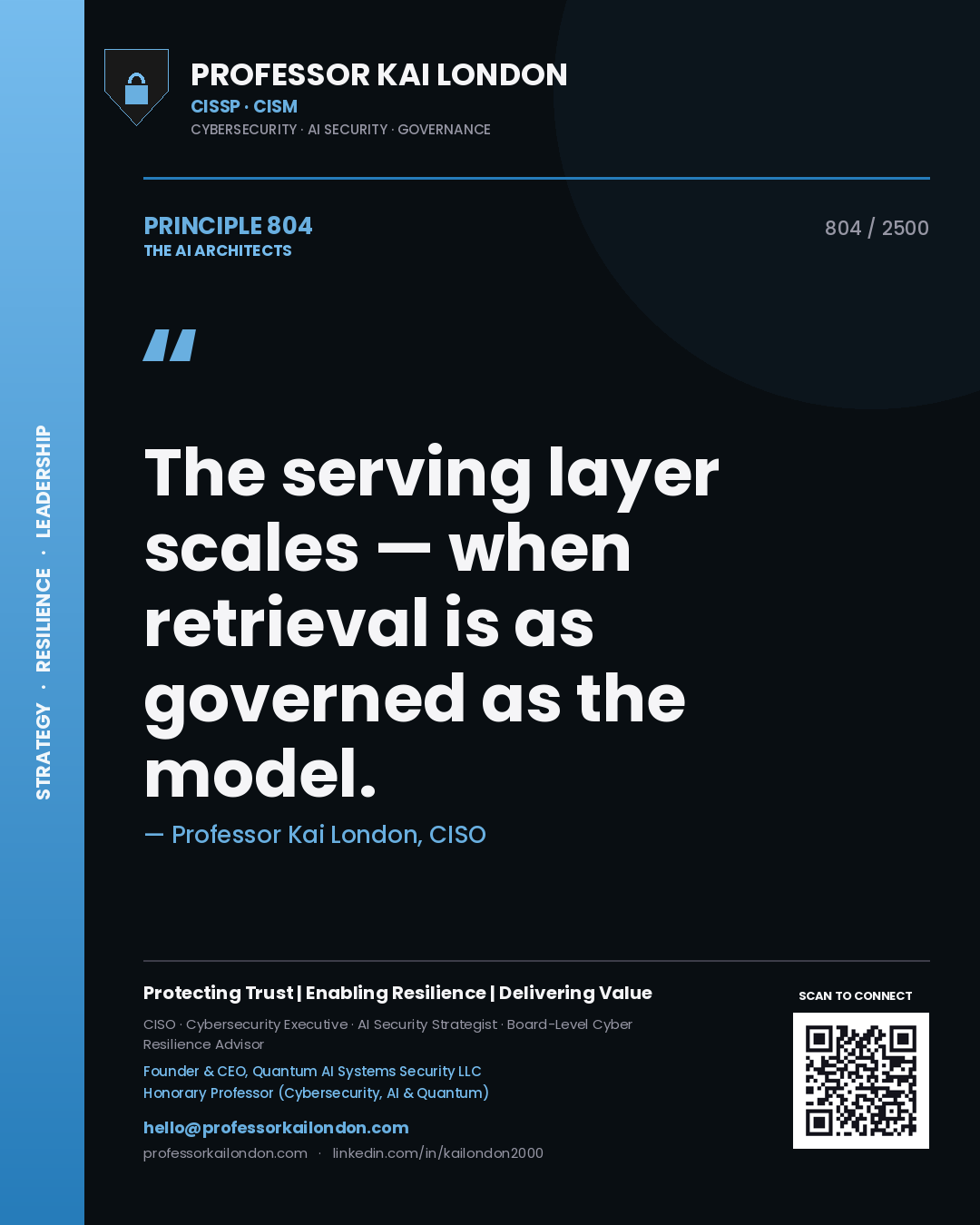 Professor Kai London principle 804: The serving layer scales — when retrieval is as governed as the model.
